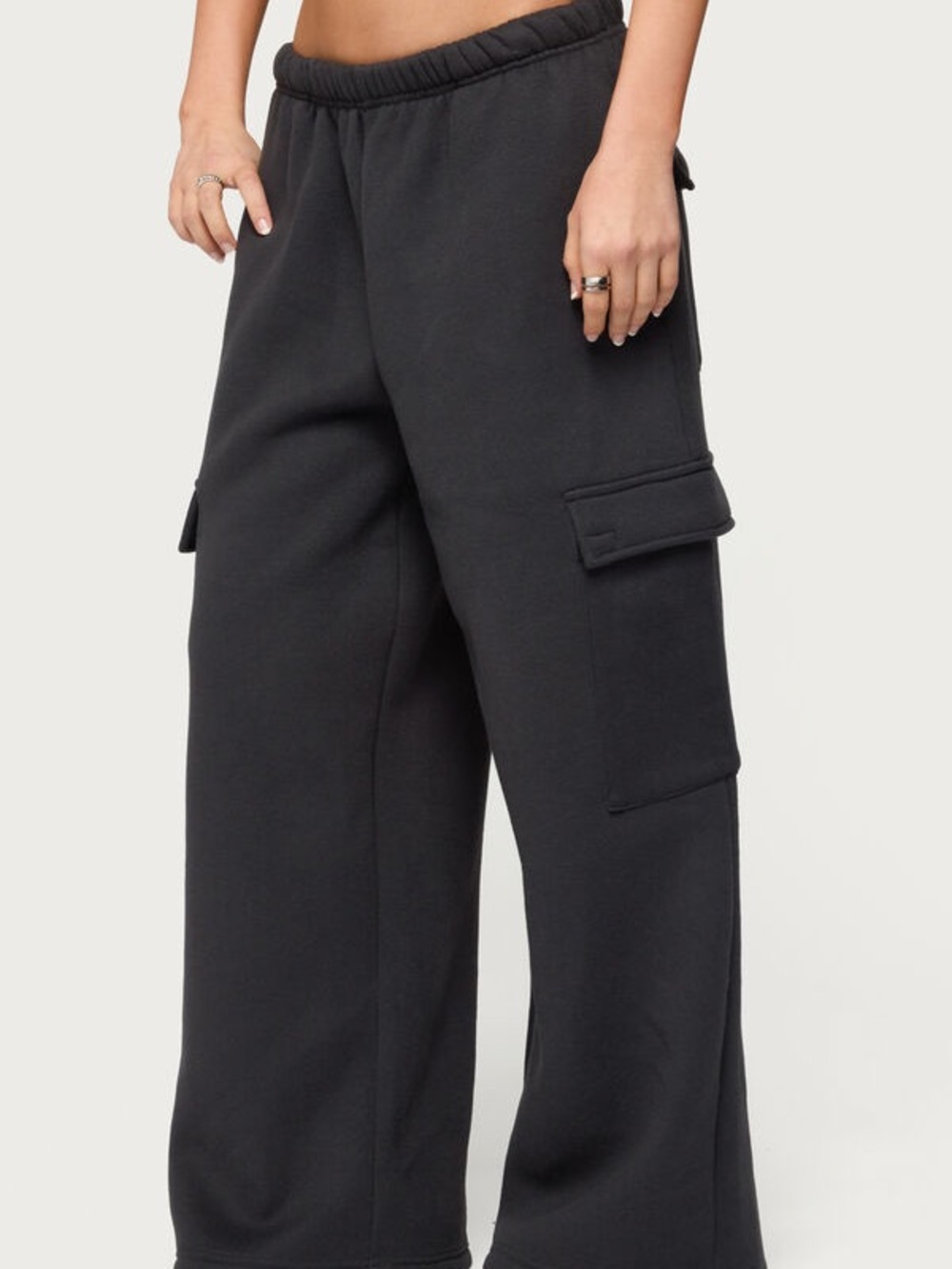 Edikted Black Wide-Leg Cargo Sweatpants
